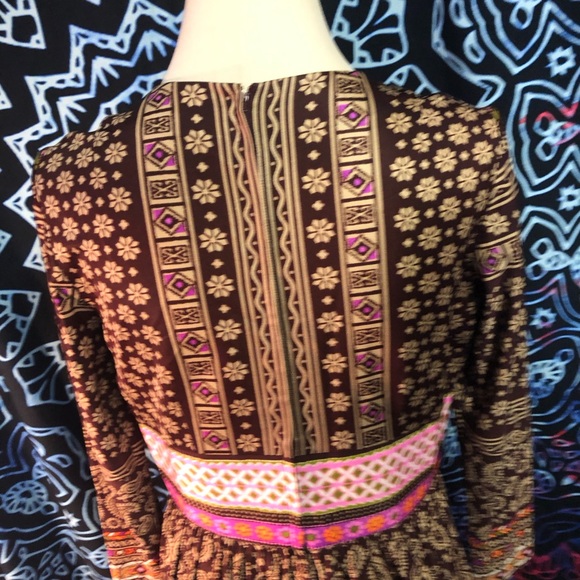 Vintage 1960s Dress Large XL excellent condition mod browns floral geometric - Picture 9 of 16